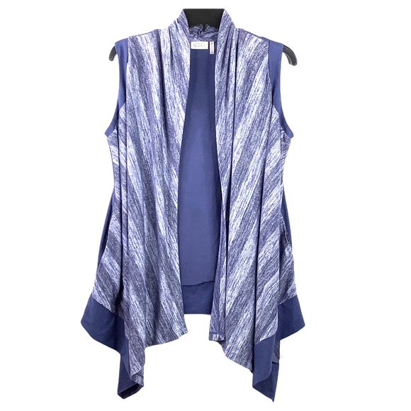 Logo Lori Goldstein Open Front Vest Cardigan Tunic Top M Blue Suede Stretch - Picture 13 of 14